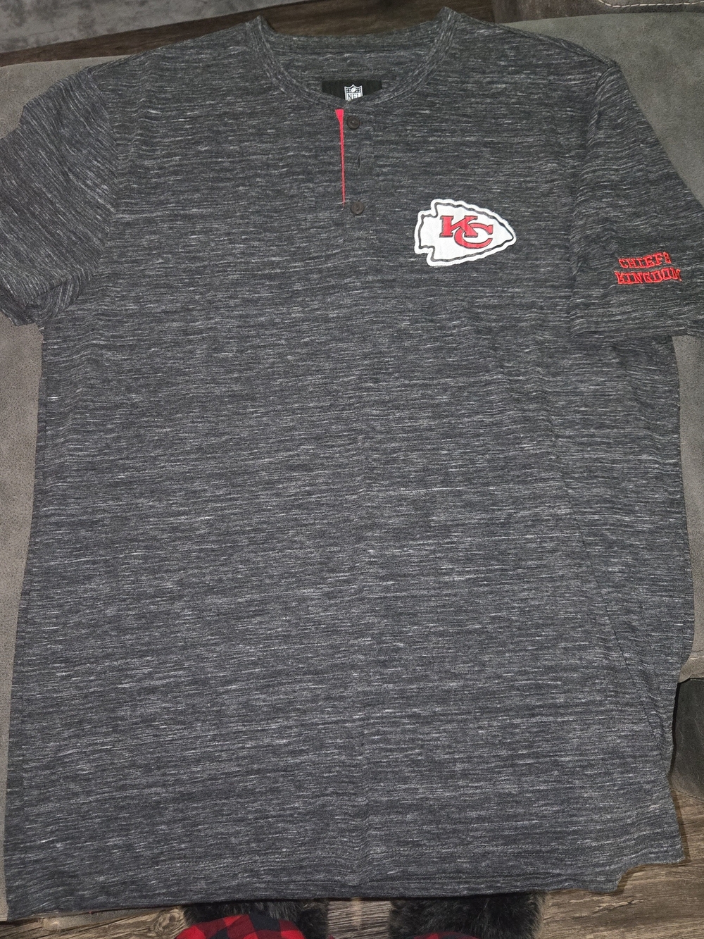 Men's Charcoal Short-Sleeve Henley with Team Logo